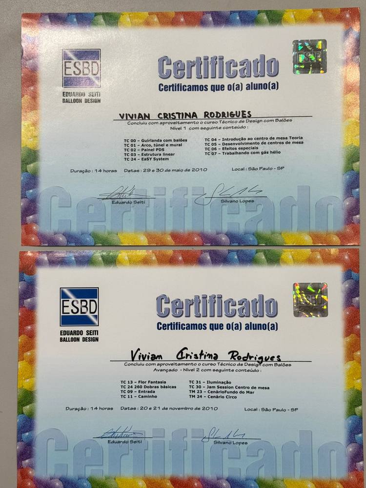Certificados de Design com Balões da Vivian — ESBD, 2010