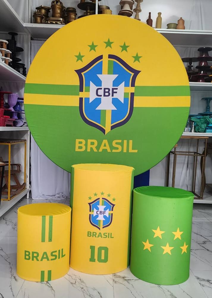 Kit P tema Brasil — painel redondo e 3 cilindros